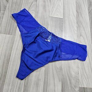 Hustler Dola Blue Lace and Mesh High Waisted Thong Panty Size US 20